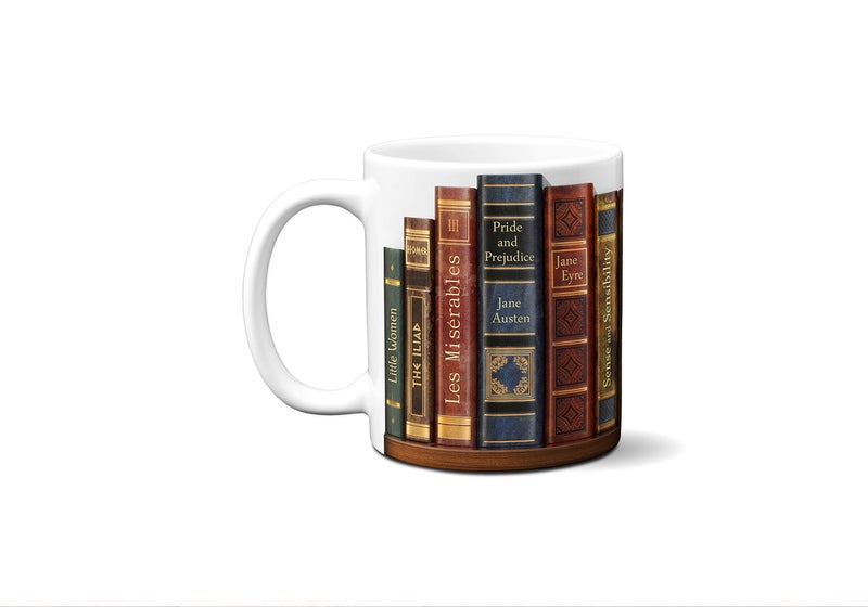 Universal Zone Bookshelf Mug with Famous Book Titles - Literary Book Lover Mug - Image 3